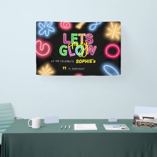 Laten we gloeien gek neon verjaardag laser party spandoek (Beurs)