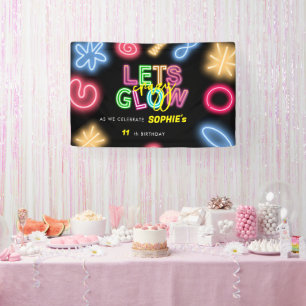 Laten we gloeien gek neon verjaardag laser party spandoek