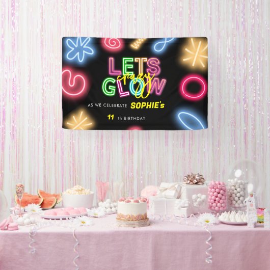 Laten we gloeien gek neon verjaardag laser party spandoek (Feest)