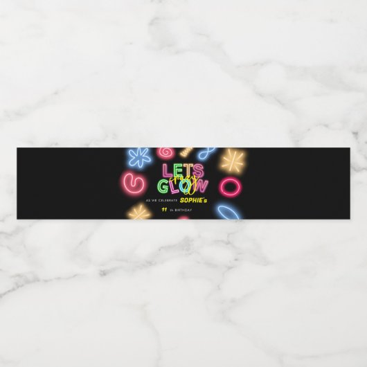 Laten we gloeien gek neon verjaardag laser party waterfles etiket (Enkel label)