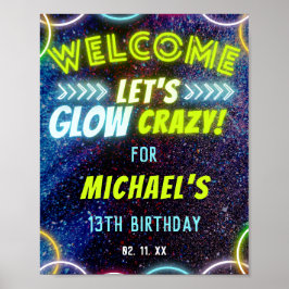 Laten we gloeien gekke neon gloeiende lichten fees poster