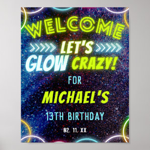 Laten we gloeien gekke neon gloeiende lichten fees poster