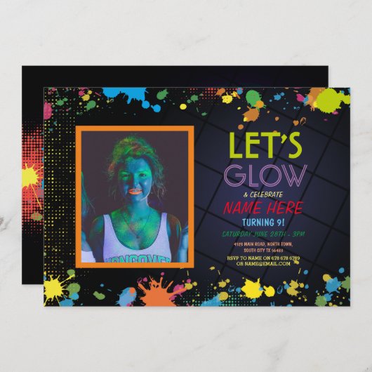 Laten we gloeien in het donkere verjaardagsfeest F Kaart (Voorkant / Achterkant)