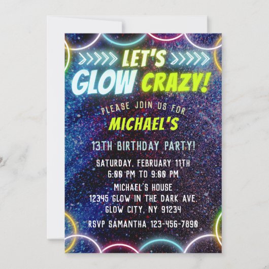 Laten we Glow Crazy in de Dark Neon Lights Fun Par Kaart (Voorkant)