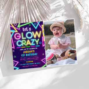 Laten we GLOW Crazy Neon Kleurrijke Verjaardag Fot Kaart