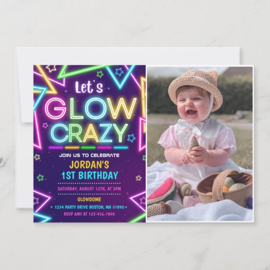 Laten we GLOW Crazy Neon Kleurrijke Verjaardag Fot Kaart (Voorkant)