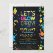 Laten we Glow Crazy verjaardag Neon verf uitnodigi Kaart (Voorkant)