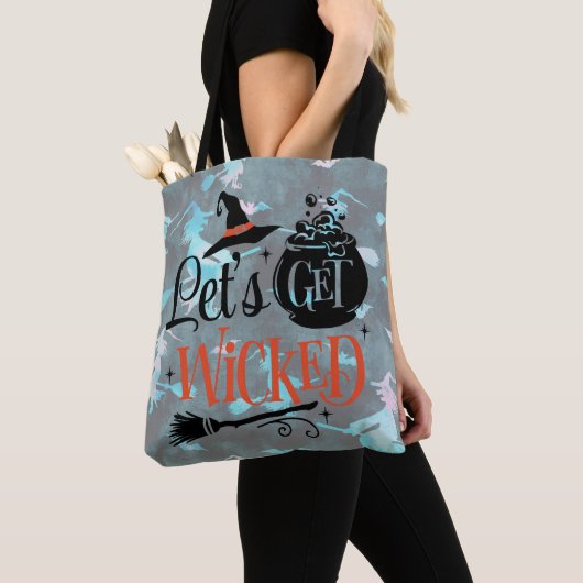 Laten we goddeloze heksen Pastel Rainbow Halloween Tote Bag (Dichtbij)