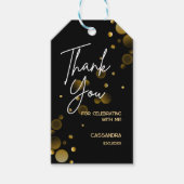 Laten we Gold Bokeh Gradient Black verjaardag vier Cadeaulabel (Voorkant)