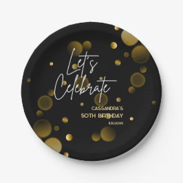 Laten we Gold Bokeh Gradient Black verjaardag vier Papieren Bordje
