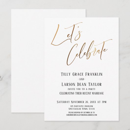 Laten we goud vieren Elegant huwelijksfeest Kaart (Voorkant / Achterkant)
