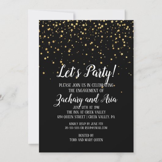 Laten we Gouden Confetti op zwart Verloving feeste Kaart (Voorkant)