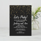 Laten we Gouden Confetti op zwart Verloving feeste Kaart (Staand voorkant)