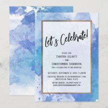 Laten we goudkleurige rand abstracte blauwe spette