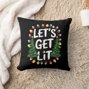 Laten we Grappige Kerstmis Drinken Kerst Lichtjes  Kussen