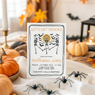 Laten we griezelig dansende skeletten Halloween kr Kaart