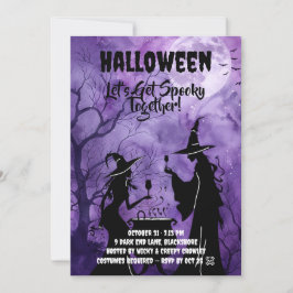 Laten we griezelig doen – Paarse Halloween-uitnodi Save The Date