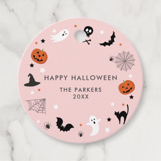 Laten we griezelig Halloween Party Roze krijgen Bedankjes Labels (Voorkant)