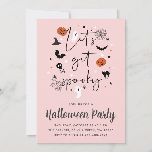 Laten we griezelig Halloween Party Roze krijgen Kaart (Voorkant)