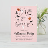 Laten we griezelig Halloween Party Roze krijgen Kaart (Staand voorkant)