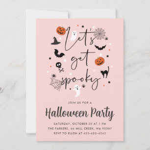 Laten we griezelig Halloween Party Roze krijgen Kaart