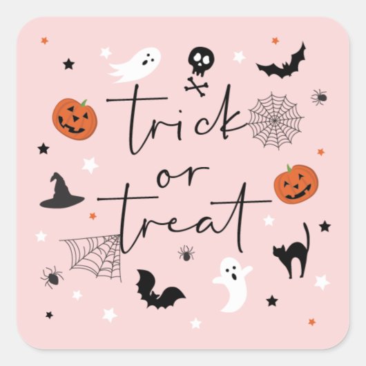 Laten we griezelig Halloween Party Roze krijgen Vierkante Sticker (Voorkant)
