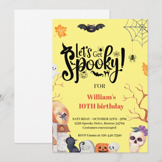 Laten we griezelig leuk Kinder Halloween verjaarda Kaart (Voorkant / Achterkant)