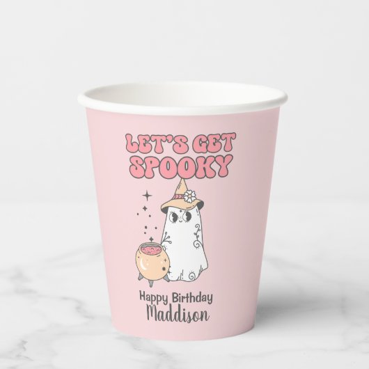 Laten we griezelig Schattige Groovy Halloween Verj Papieren Bekers (Voorkant)