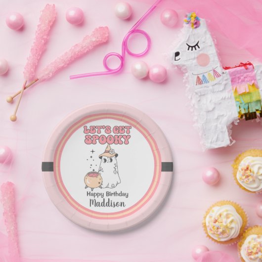 Laten we griezelig Schattige Groovy Halloween Verj Papieren Bordje (Feest)