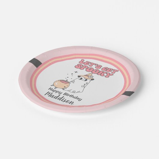 Laten we griezelig Schattige Groovy Halloween Verj Papieren Bordje (Gekanteld)