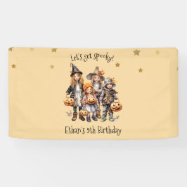 Laten we griezelig worden! Kostuum kinderen verjaa Spandoek