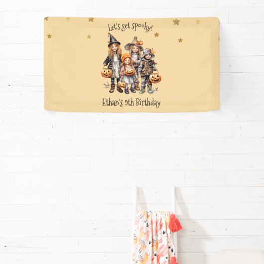 Laten we griezelig worden! Kostuum kinderen verjaa Spandoek (Insitu)