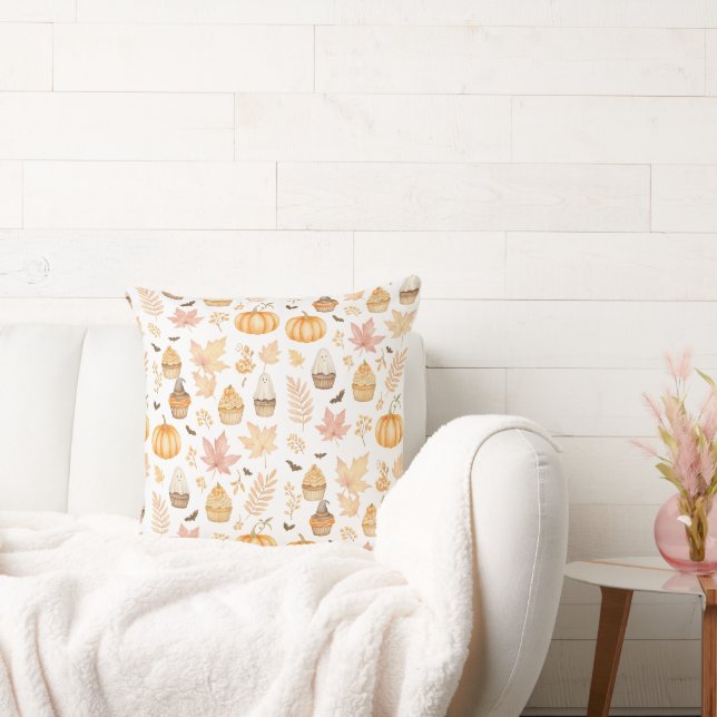 Laten we griezelig worden met pompoenen, bladeren  kussen (Bank)