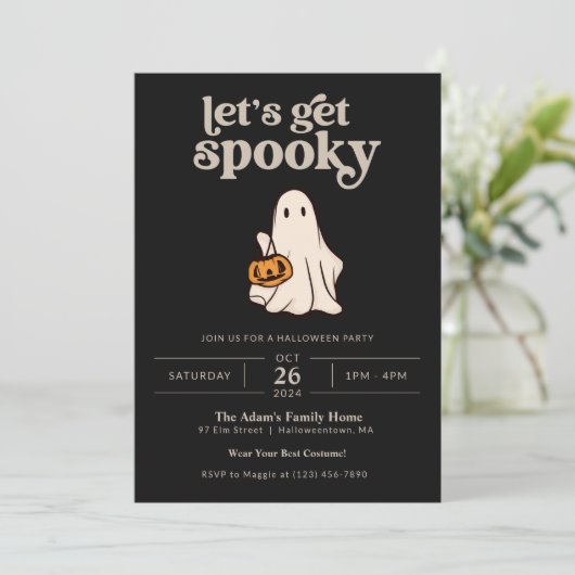 Laten we griezelige Halloween feestuitnodiging kri Kaart (Staand voorkant)