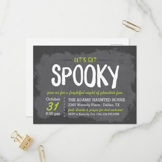 Laten we griezelige Halloween feestuitnodiging kri Uitnodiging Briefkaart (Voorkant / Achterkant in situ)