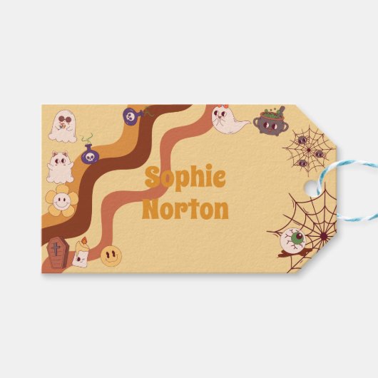 Laten we griezelige Halloween retro kinderen verja Cadeaulabel (Voorkant (Horizontaal))