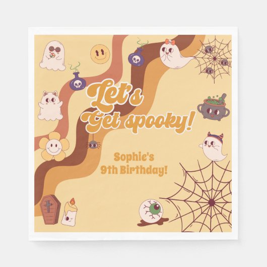 Laten we griezelige Halloween retro kinderen verja Servet (Voorkant)