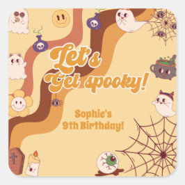 Laten we griezelige Halloween retro kinderen verja Vierkante Sticker