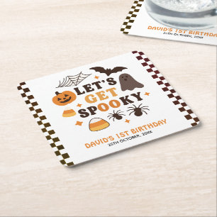 Laten we griezelige Halloween verjaardag krijgen Kartonnen Onderzetters