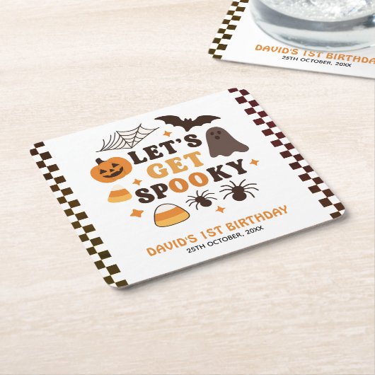 Laten we griezelige Halloween verjaardag krijgen Kartonnen Onderzetters (Schuin)