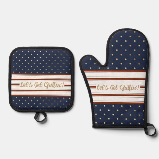 Laten we grillen Stippen & strepen Ovenwant & Pannenlap Set (Voorkant)