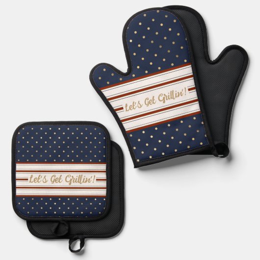 Laten we grillen Stippen & strepen Ovenwant & Pannenlap Set (Voorkant / Achterkant)