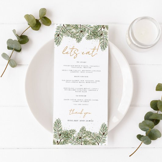 Laten we grillige groene gouden dennenappel bruilo menu