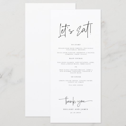 Laten we grillige kalligrafie eten moderne bruilof menu (Voorkant / Achterkant)