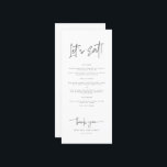 Laten we grillige kalligrafie eten moderne bruilof menu<br><div class="desc">Where Dreams Meet Elegance Verhoog uw speciale dag met ons betoverende ensemble van briefpapier, zorgvuldig vervaardigd om uw bruiloft te voorzien van gratie en gratie. Van delicate uitnodigingen tot prachtige plaatskaarten, dit collectie is een symfonie van ingewikkelde kalligrafie en tijdloos design. Creëer is een feest dat uniek is voor jou,...</div>