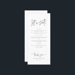 Laten we grillige kalligrafie eten moderne bruilof menu<br><div class="desc">Where Dreams Meet Elegance Verhoog uw speciale dag met ons betoverende ensemble van briefpapier, zorgvuldig vervaardigd om uw bruiloft te voorzien van gratie en gratie. Van delicate uitnodigingen tot prachtige plaatskaarten, dit collectie is een symfonie van ingewikkelde kalligrafie en tijdloos design. Creëer is een feest dat uniek is voor jou,...</div>