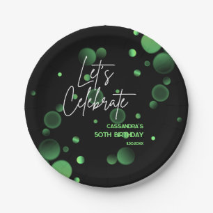 Laten we Groene Bokeh Gradient Verjaardag vieren Papieren Bordje