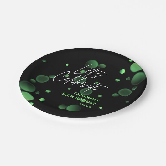 Laten we Groene Bokeh Gradient Verjaardag vieren Papieren Bordje (Gekanteld)