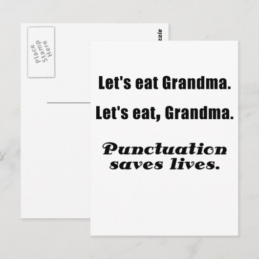 Laten we grootmoeder Punctuatie eten redden levens Briefkaart (Voorkant / Achterkant)
