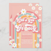 Laten we Groovy Boho Daisy Rainbow Birthday halen Kaart (Voorkant / Achterkant)